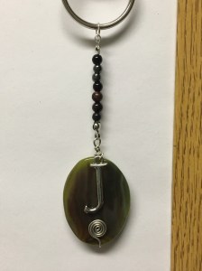 Agate Initial Keychain with 4mm Hematite, Tiger's Eye, and Black Obsidian beads